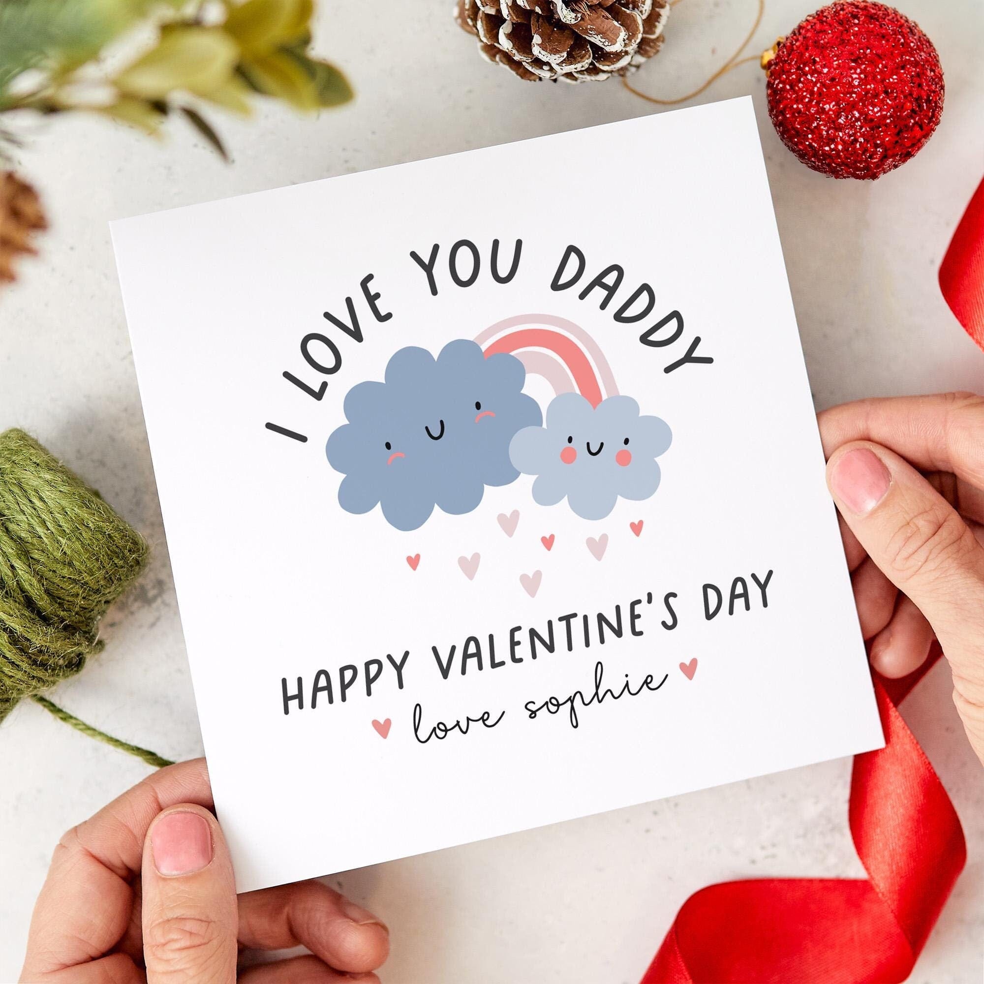 Personalised Valentine's Day Card for Daddy I Love You Cute Rainbow Cloud Card Daughter or Son Name Thoughtful Gift Dad New Dada Valentines