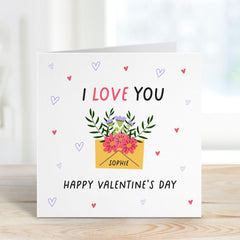 Personalised Valentine's Day Card I Love You Design Custom Flower Envelope Card for Partner Husband Wife Boyfriend or Girlfriend