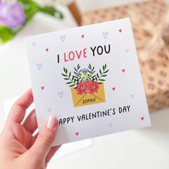 Personalised Valentine's Day Card I Love You Design Custom Flower Envelope Card for Partner Husband Wife Boyfriend or Girlfriend
