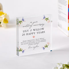 Personalised Wedding Anniversary Gift Heart - Shaped Acrylic Plaque Custom Keepsake with Names Date Your Text Elegant Floral Anniversary