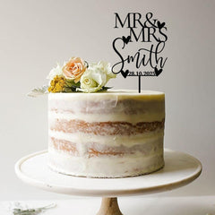 Personalised Wedding Cake Topper Mr & Mrs Custom Name, Rustic Bridal Shower Engagement, Wooden Gold Silver Rose Black