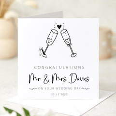 Personalised Wedding Card for Bride and Groom Fun Champagne Glass Design Custom Mr & Mrs Congratulations Card for Couple Funny Card