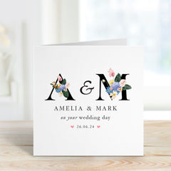 Personalised Wedding Card With Initial Name Date Congratulations On Your Wedding Day Floral Card Newlywed Gift Greeting Cards For Couple