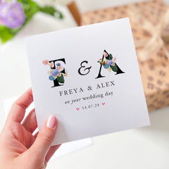 Personalised Wedding Card With Initial Name Date Congratulations On Your Wedding Day Floral Card Newlywed Gift Greeting Cards For Couple