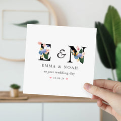 Personalised Wedding Card With Initial Name Date Congratulations On Your Wedding Day Floral Card Newlywed Gift Greeting Cards For Couple