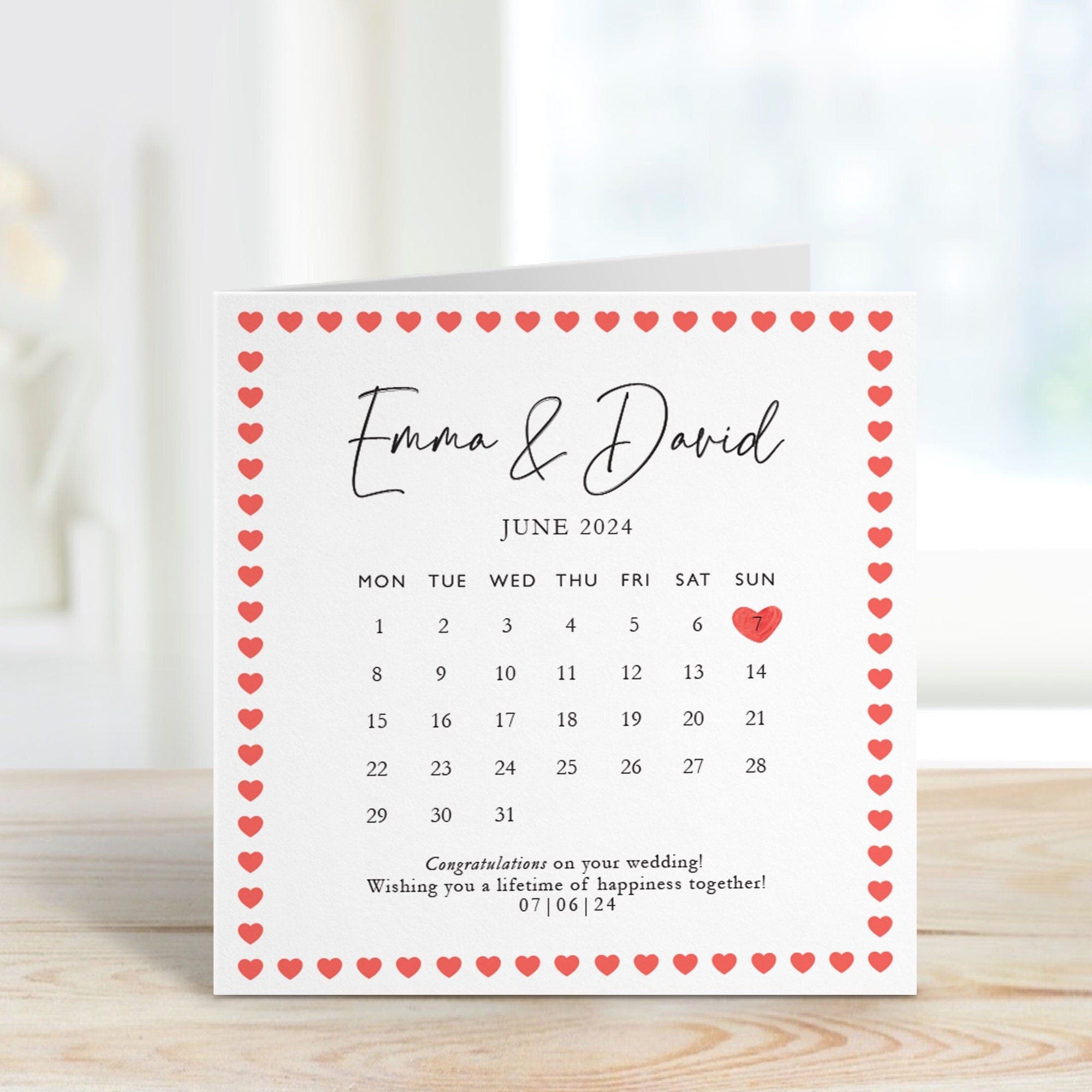 Personalised Wedding Card With Names Your Text And Date Congratulations On Your Wedding Day Calendar Greeting Cards For Couple Newlywed Gift