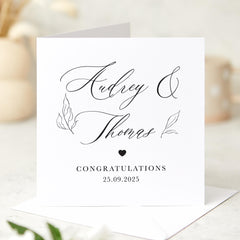 Personalised Wedding Congratulations Card – Elegant Custom Names and Date – Minimalist Engagement or Wedding Day Card – Couple Keepsake