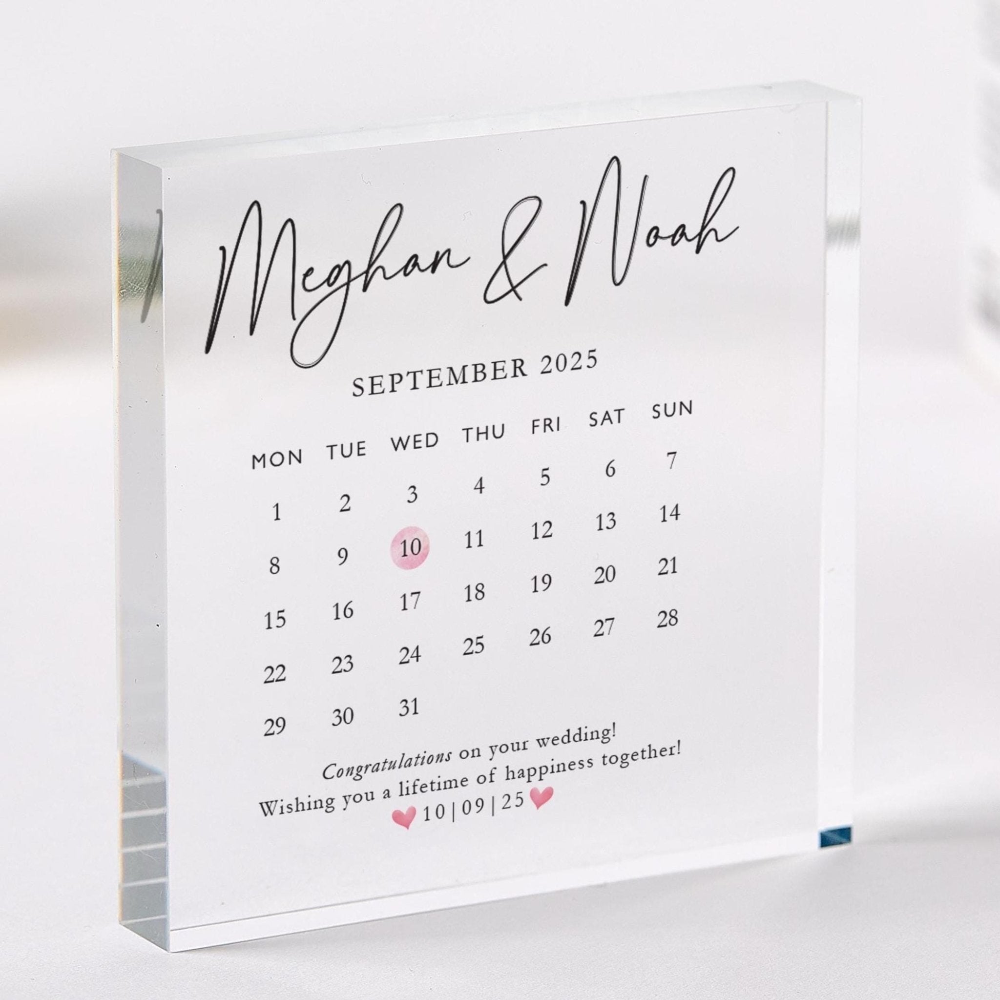 Personalised Wedding Date Acrylic Plaque Custom Calendar Names & Special Day Romantic Keepsake Newlyweds or Anniversary