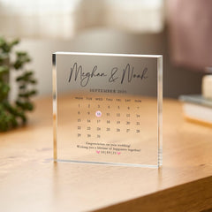 Personalised Wedding Date Acrylic Plaque Custom Calendar Gift with Names & Special Day Romantic Keepsake for Newlyweds or Anniversary