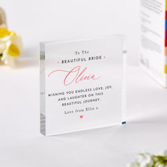 Personalised Wedding Day Acrylic Plaque Gift for Bride Elegant Custom Name Display with Message Romantic Keepsake from Friend or Loved One