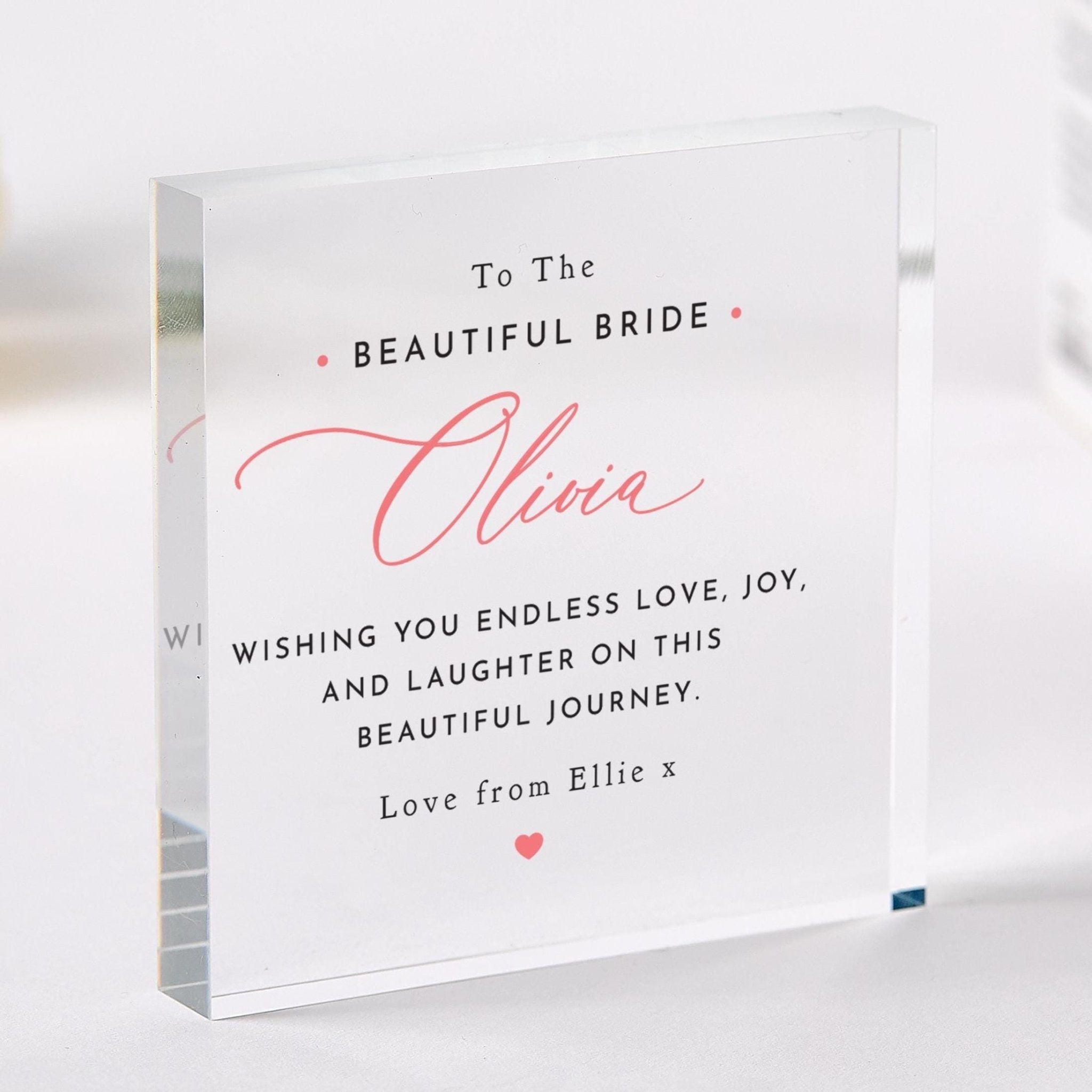 Personalised Wedding Day Acrylic Plaque Gift for Bride Elegant Custom Name Display with Message Romantic Keepsake from Friend or Loved One