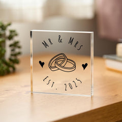 Personalised Wedding Keepsake Acrylic Plaque Mr & Mrs Last Name Established 2025 Custom Engagement Gift Newlywed Home Décor Sign