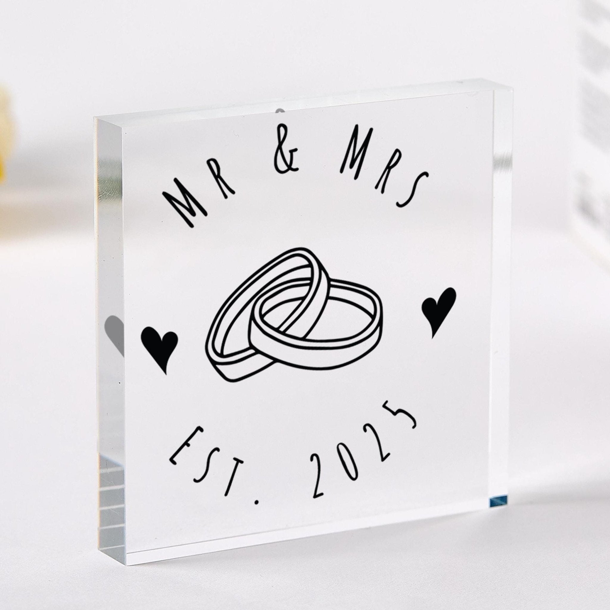 Personalised Wedding Keepsake Acrylic Plaque Mr & Mrs Last Name Established 2025 Custom Engagement Gift Newlywed Home Décor Sign