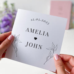 Personalised Wedding or Anniversary Card Custom Names and Date Minimalist Elegant Love Card for Couple Engagement Valentine's Day Keepsake