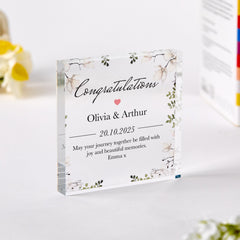 Personalised Wedding or Engagement Congratulations Gift Acrylic Plaque Newlywed Gift with Names Date Message “ Romantic Keepsake for Couple