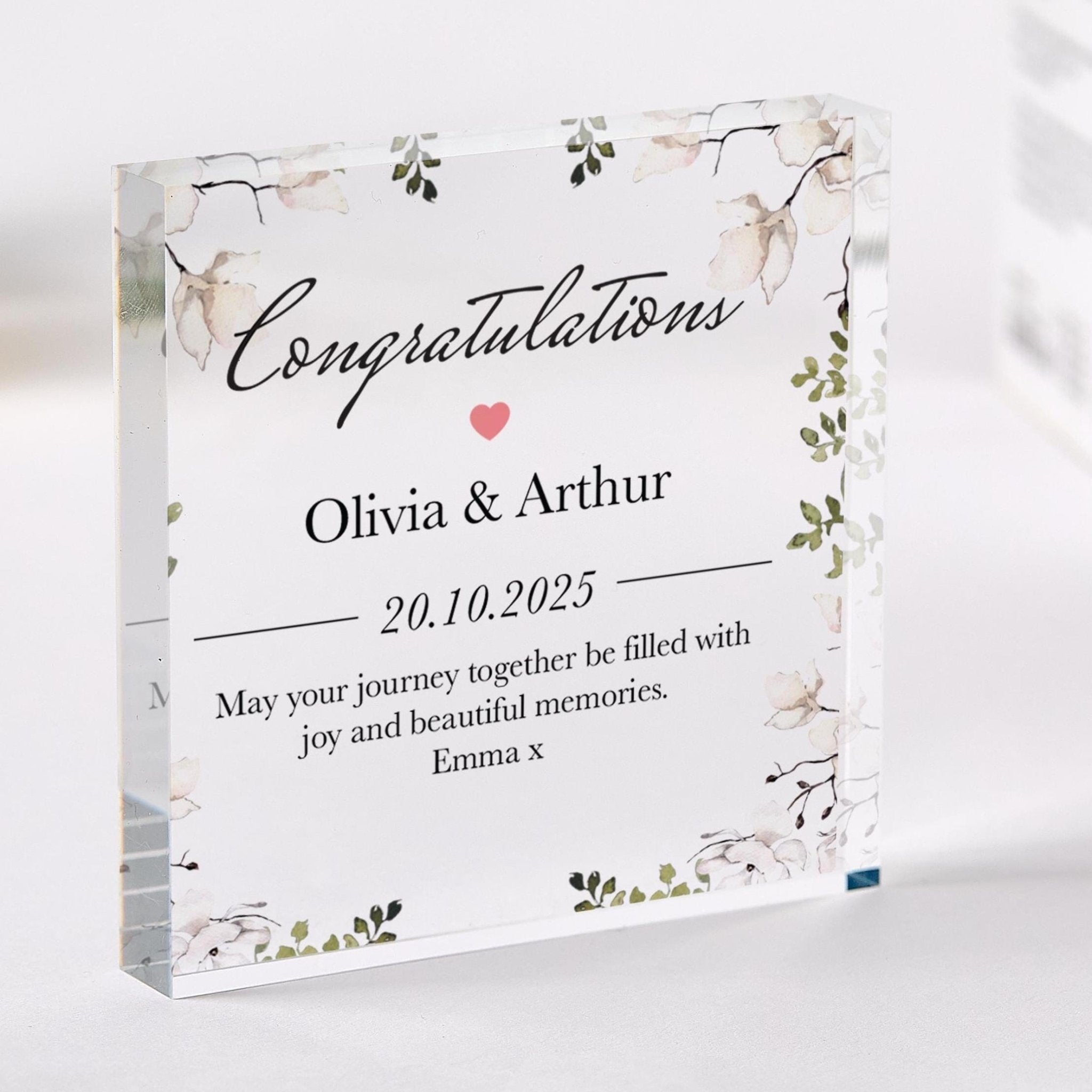 Personalised Wedding or Engagement Congratulations Gift Acrylic Plaque Newlywed Gift with Names Date Message “ Romantic Keepsake for Couple