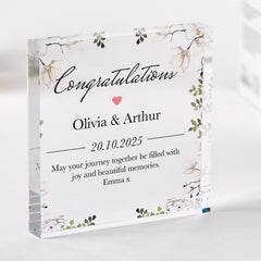 Personalised Wedding or Engagement Congratulations Gift Acrylic Plaque Newlywed Gift with Names Date Message “ Romantic Keepsake for Couple