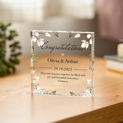 Personalised Wedding or Engagement Congratulations Gift Acrylic Plaque Newlywed Gift with Names Date Message “ Romantic Keepsake for Couple