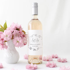 Personalised Wedding or Engagement Gift Wine Label with Floral Design Names and Date Romantic Celebration Keepsake for Newlywed Housewarming