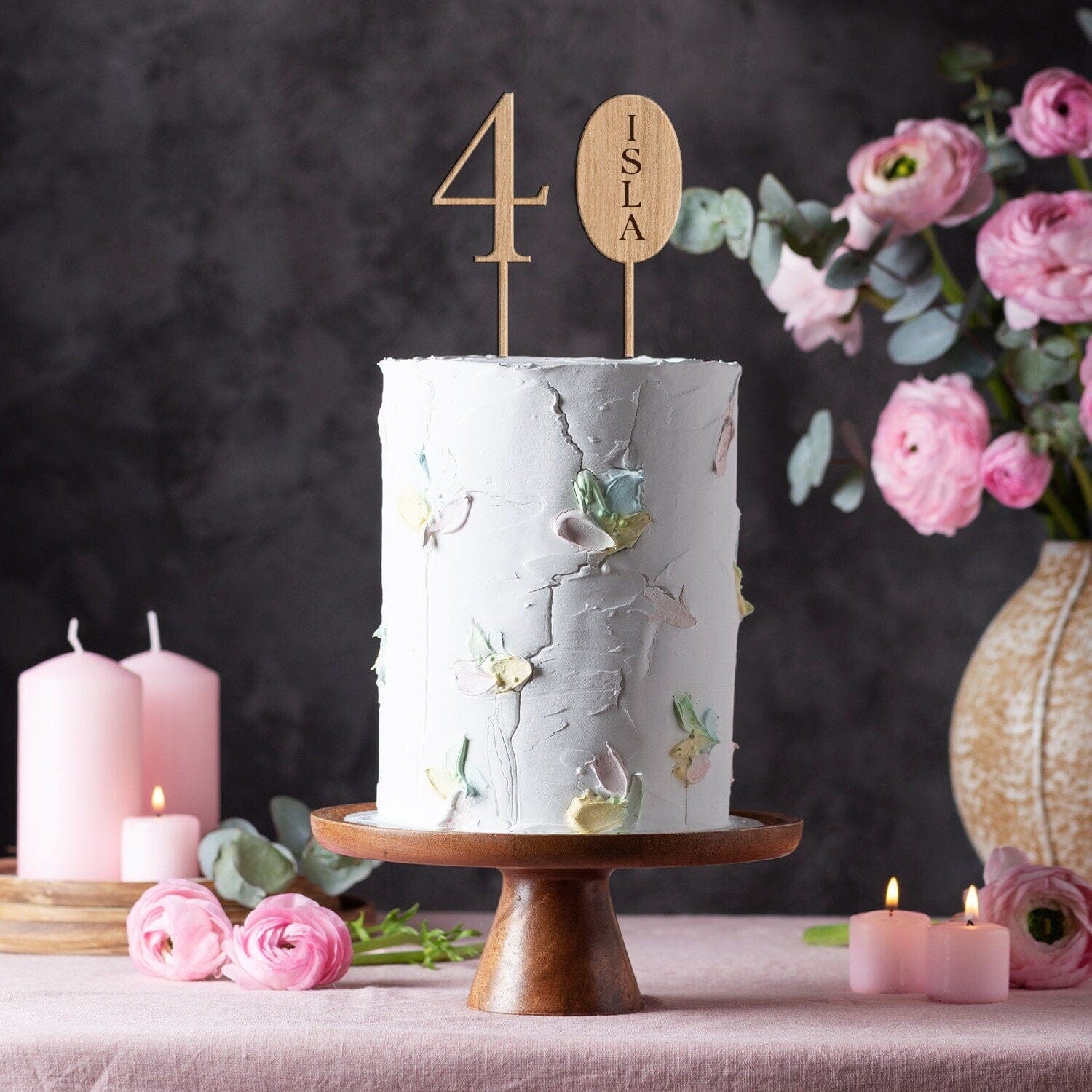 Personalised Wooden Birthday Cake Topper Name Age Party Decor Birthday FK3
