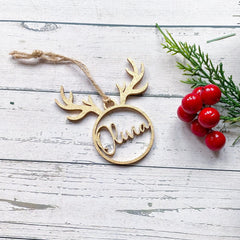 Personalised Wooden Christmas Ornament With Name Reindeer Christmas Decor Gold Silver Rose Gold Black Natural Colour