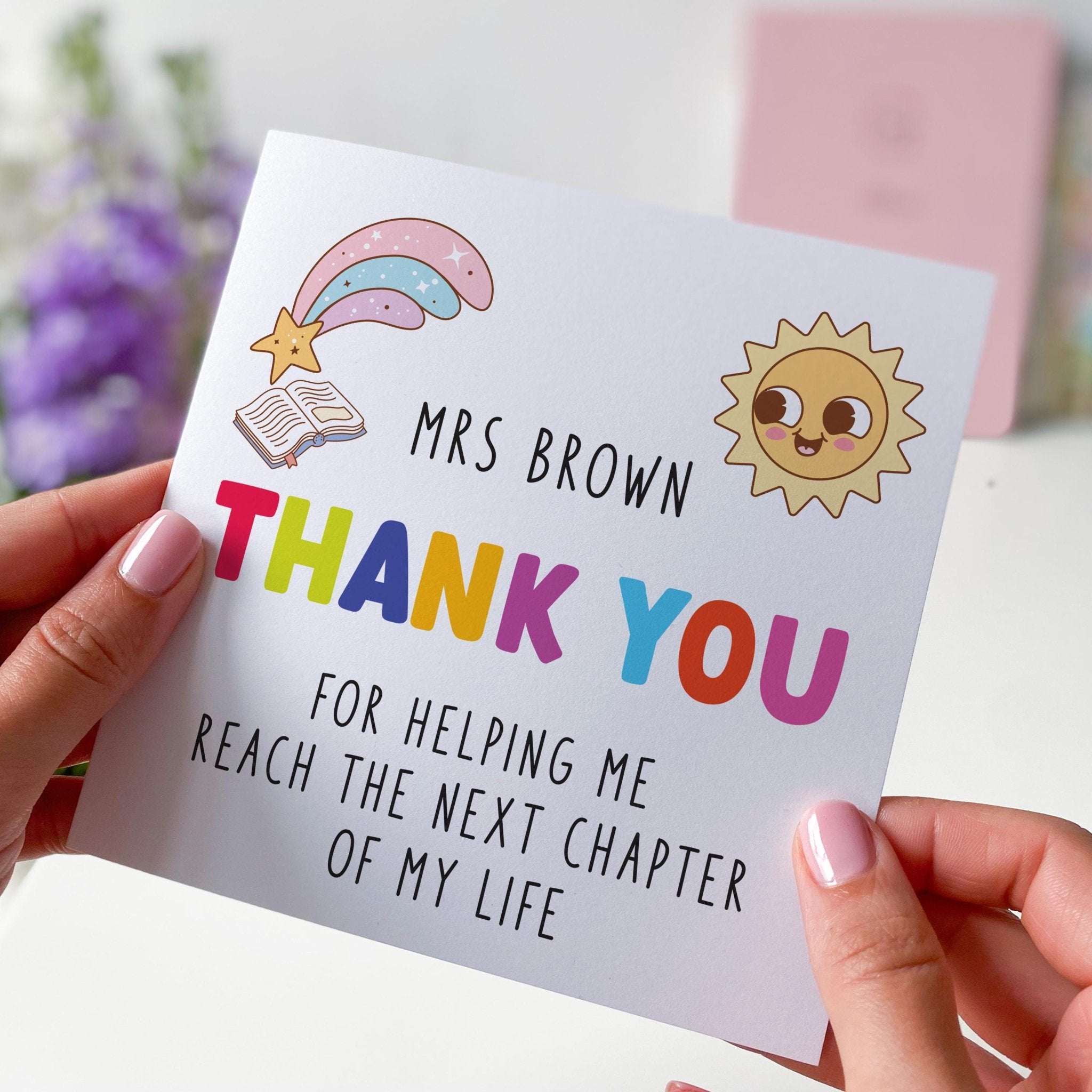 Rainbow Thank You Card for Teacher Mentor or Carer Colourful End of ...