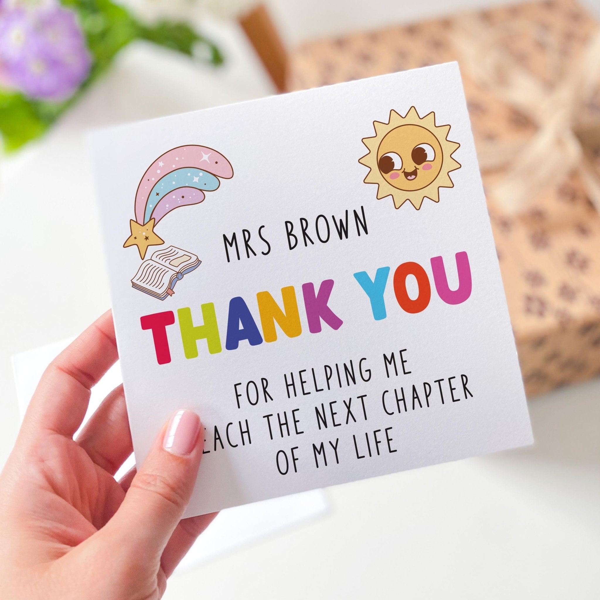 Rainbow Thank You Card for Teacher Mentor or Carer Colourful End of ...