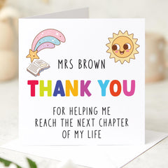 Rainbow Thank You Card for Teacher Mentor or Carer Colourful End of Term Appreciation Card for Her or Him Nursery Reception Primary School