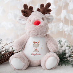 Reindeer Teddy Christmas Keepsake with Name Gift from Parents Grandparents Auntie Uncle for Baby Child Grandson Granddaughter Niece Nephew