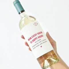 Retirement Wine Label Gift Now Every Hour is Happy Hour Funny Retirement Gift for Mum Dad Boss Colleague Friend Prosecco Wine Bottle Sticker