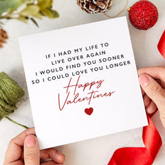 Romantic Valentine's Day Card 'If I Had My Life to Live Over Again' Sentiment - Perfect for Husband Wife Boyfriend Girlfriend or Partner