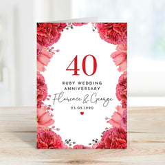 Ruby Wedding Anniversary Card with Names and Date 40 Year Celebration Floral Personalised Gift for Couple 40th Anniversary Mum Dad Parents