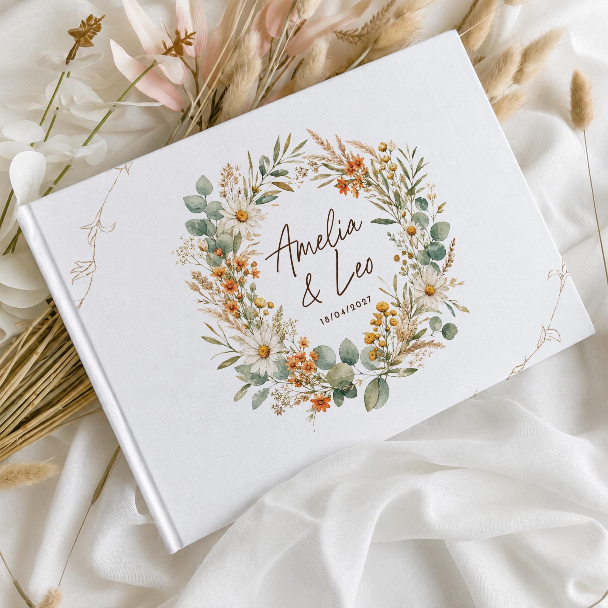 Rustic Floral Autumn Wedding Guest Book Personalised Gift for Couples