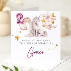 Second Birthday Unicorn Card for a Special Girl Age & Name Gift for a Special Girl Magical Keepsake for Daughter Niece or Granddaughter 2nd