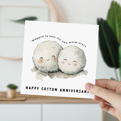 Second Wedding Anniversaryâ Card With Cute Cotton Balls 2Nd Anniversary Card Happy Cotton Anniversary For Wife Husband Girlfriend Boyfriend