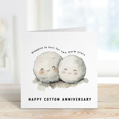 Second Wedding Anniversaryâ Card With Cute Cotton Balls 2Nd Anniversary Card Happy Cotton Anniversary For Wife Husband Girlfriend Boyfriend