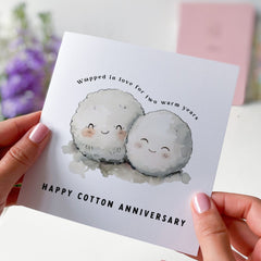 Second Wedding Anniversaryâ Card With Cute Cotton Balls 2Nd Anniversary Card Happy Cotton Anniversary For Wife Husband Girlfriend Boyfriend