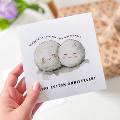 Second Wedding Anniversaryâ Card With Cute Cotton Balls 2Nd Anniversary Card Happy Cotton Anniversary For Wife Husband Girlfriend Boyfriend