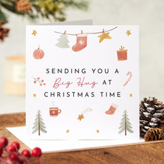 Sending You A Big Hugs At Christmas Time Card With Cute Design Xmas Card For Him Her Friend Mum Dad Grandma Grandad Auntie Uncle Nanny Nana