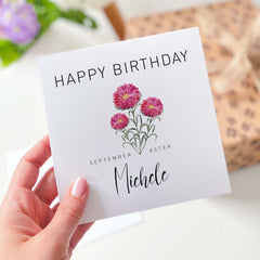 September Birthday Card Aster Personalised Birth Flower Card With Aster Flower For Born In September With Name Birth Month Card For Him Her