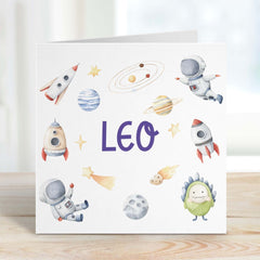 Space Birthday Gift Card For Boys Girls Kids Card Name Cute Planet Themed Astronaut Rocket Daughter Son Granddaughter Grandson Nephew Niece