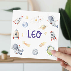 Space Birthday Gift Card For Boys Girls Kids Card Name Cute Planet Themed Astronaut Rocket Daughter Son Granddaughter Grandson Nephew Niece