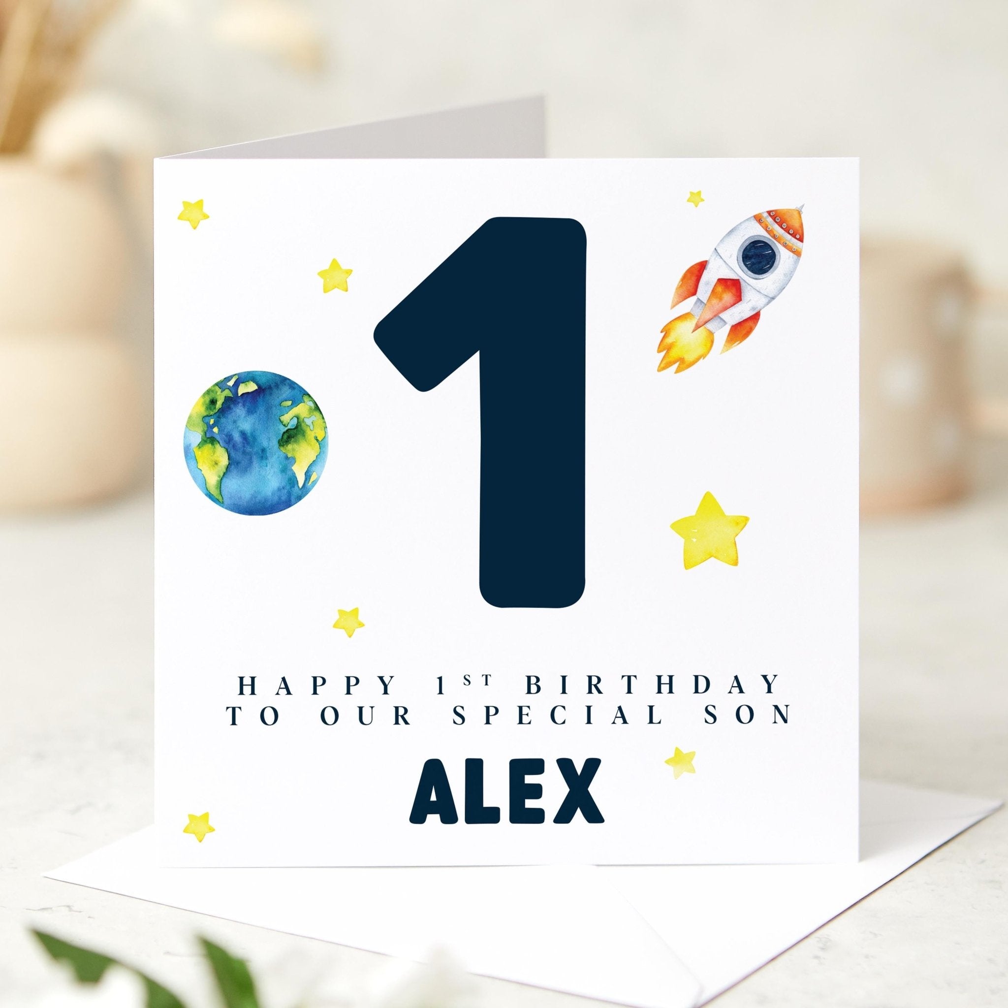 Space Theme Birthday Card for a Special Son – Custom Name and Age ...