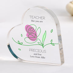 Teacher Appreciation Acrylic Heart Plaque Gift End of Term or Thank You ˜Precious & Few' Keepsake End of Year Gift for Her Primary Nursery