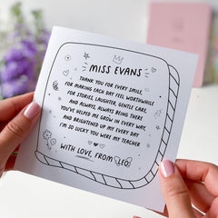Teacher Appreciation Card Personalised Thank You Gift for Nursery Reception or Primary Secondary Teacher Exam Result Thanks