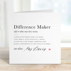 Teacher Definition Card Difference Maker Dictionary Card Personalised End Of Year School Preschool Nursery Primary Teacher Appreciation Gift