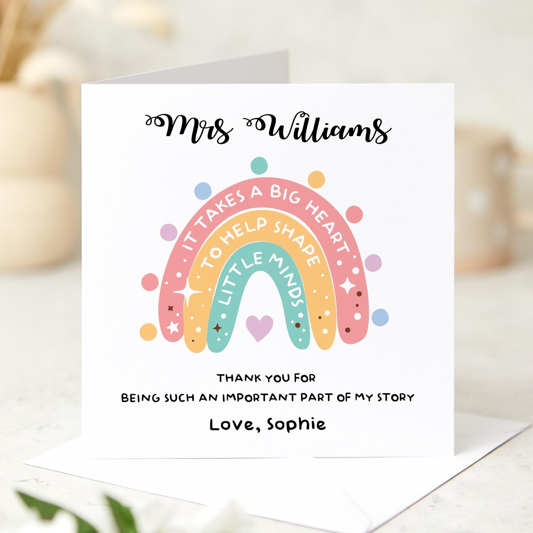 Teacher Personalised Thank You Card – Rainbow Design for Nursery ...