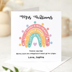 Teacher Personalised Thank You Card – Rainbow Design for Nursery, Reception or Primary – End of Term or Teacher’s Day Gift Card from Child
