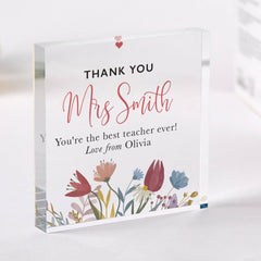 Teacher Thank You Acrylic Plaque Gift Primary Nursery Teacher Appreciation Keepsake for End of Year Term with Student Name