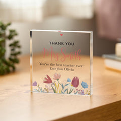 Teacher Thank You Acrylic Plaque Gift Primary Nursery Teacher Appreciation Keepsake for End of Year Term with Student Name